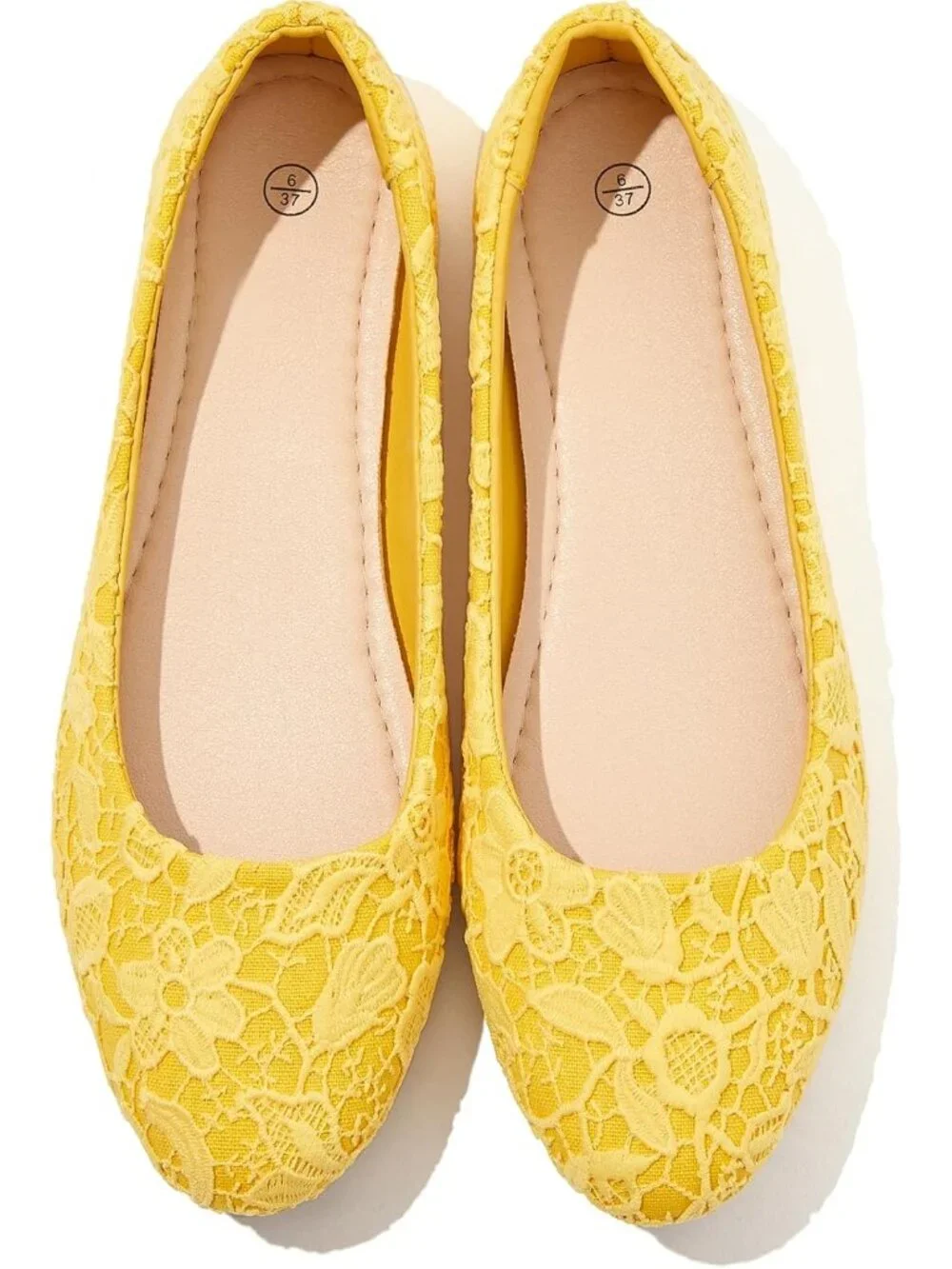 Women's Yellow Shoes Round Toe Shoes Lace Ballet Flats Dressy Comfortable